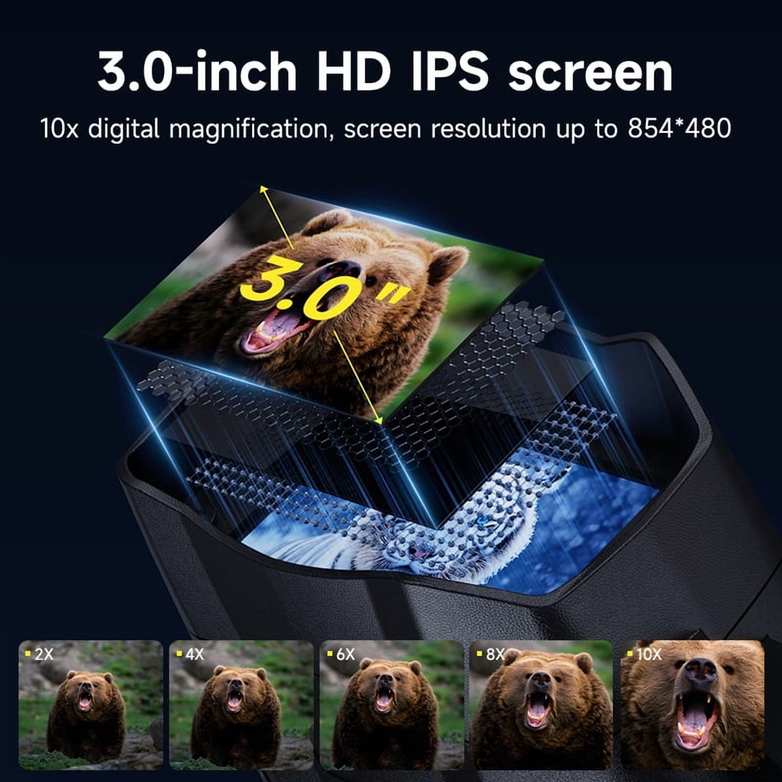 3'' HD Screen 8X Digital Zoom External Flashlight Night Vision Goggles, 4K Night Vision Binoculars With 5000mAh Rechargeable Battery, 32GB TF Card Can Save Photo And Video for Camping Outdoor