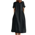 thumbnail image 1 of CHUANK Robe en Coton et Lin à Manches Courtes pour Femme Grande Taille avec Poches, T-Shirts à Col Rond, Couleur Unie, Coupe Ample, Robe d'Été M-3TG (3X-Grand Blanc), 1 of 5