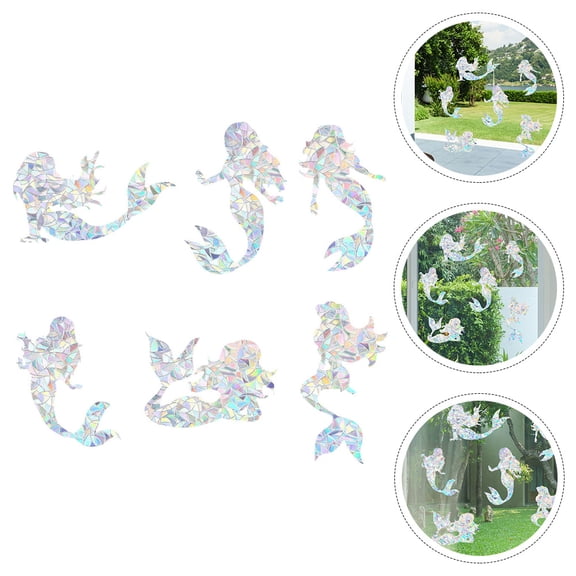 OFFIGAM 6Pcs Mermaid Stickers Multi-colored PVC Refraction Effect Indoor Decor Home Window Decals for Glass