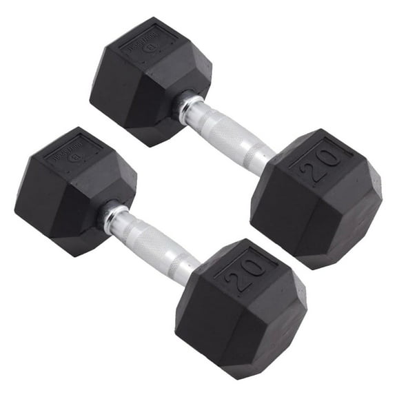 Rubber Encased Hex Dumbbell Weight, Pair – Dumbbells for Exercises – Strength Training Equipment – Home Gym Accessories – Weight Training 20 lbs 20lb, Pair 20 Pound