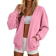 thumbnail image 2 of Oiangi Sweatshirt Cardigan Women Open Front Fleece Long Sleeve Sweater Fall Winter Cozy Warm Coat with Pockets Pink M, 2 of 8