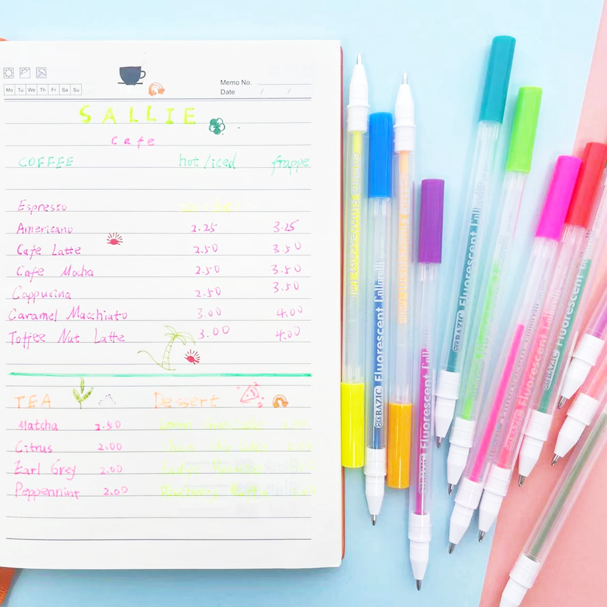 BAZIC Collorelli Gel Pen 0.8mm Neon Color, Smooth Write, (12/Pack), 24-Pack