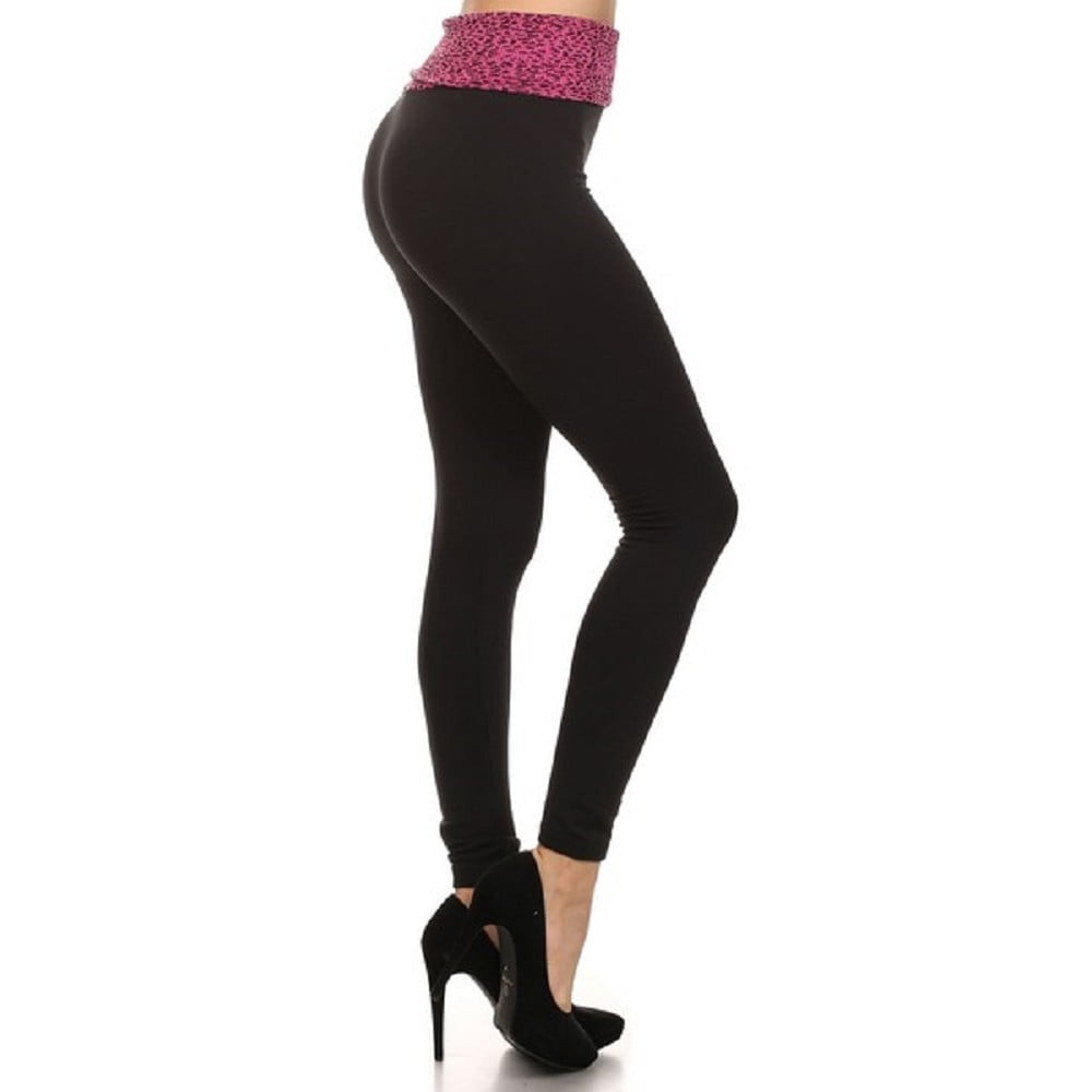 Women "Leopard" High Waist Fold over Fleece Leggings, Hot Pink