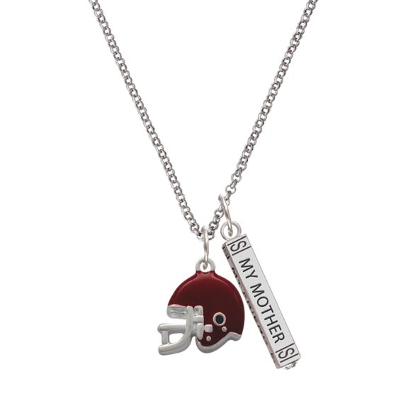 Delight Jewelry Silvertone Small Maroon Football Helmet Silvertone Always My Mother Bar Charm Necklace, 23"