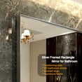 36x24in Glossy Brushed Silver Framed Mirror For Bathroom Rectangular ...