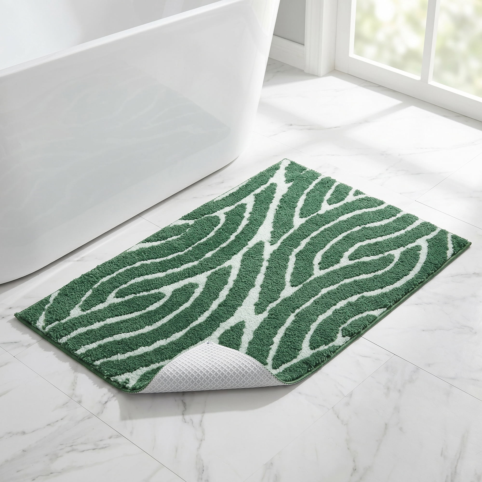 Unique Bargains Geometric Soft Microfiber 3D Textured Plush Bath Mat Dark Green 32" x 20"