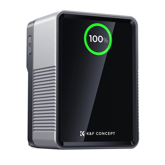 K&F Concept 99Wh V-Mount Camera Battery with PD100W USB-C Fast Charging and Multi-Output Ports, TFT Digital Screen & Emergency Light for Camera, photography light, smartphone