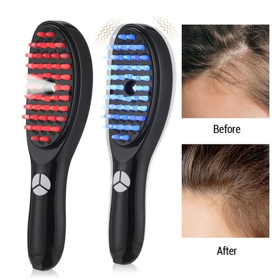 Hair Liquid Applicator Comb, Spray Massager Comb, Electric Massage Steam Hair Comb with 3 Levels Ultrasonic Vibration, Soft Rubber Gear, Red Blue Light Nourishing Scalp, Anti-hair Loss, Black