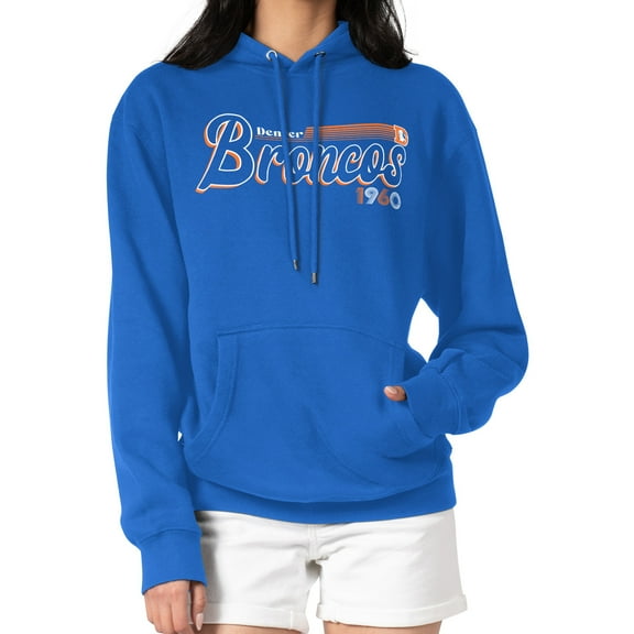 Women's Starter Royal Denver Broncos Groovy Script Pullover Hoodie