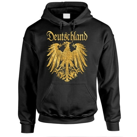 DEUTSCHLAND METALLIC Gold - German Eagle - Fleece Pullover Hoodie (Medium,Black)