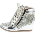 thumbnail image 2 of Forever Link Women's Casual & Dress Glitter High Top Lace Up Wedge Sneakers, Gold, 7, 2 of 7