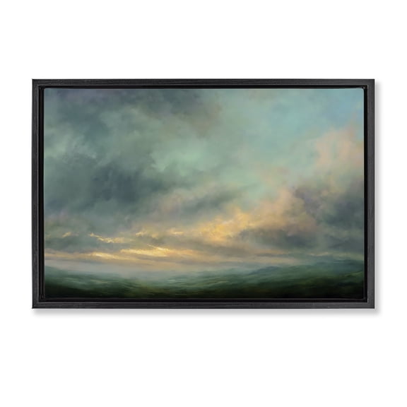 Stupell Industries Traditional Blue Toned Golden Hour Black Floating Frame Canvas Art, 25 x 17, by Petals Prints Design