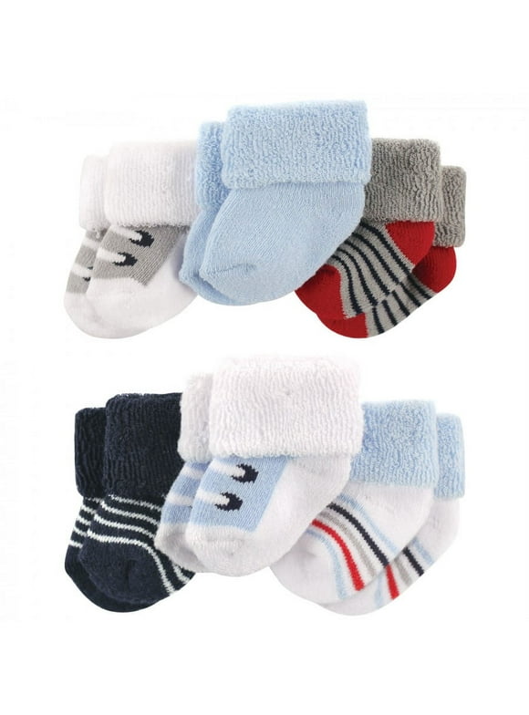 Luvable Friends Baby Boy Newborn and Baby Socks Set, Blue Gray Sneakers, 0-3 Months