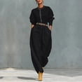 thumbnail image 2 of ZToonmas Women's 2 Piece Outfits Solid Long Sleeve Crew Neck Top and High Waist Baggy Pants Set with Belt Casual Fashion Suit, 2 of 6
