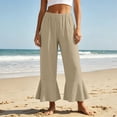 thumbnail image 2 of SONXAHE Women's Flare Hem Capris Elastic Waist Beach Daily Cropped Trousers, 2 of 8