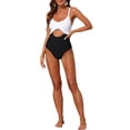 thumbnail image 2 of INSPIRE CHIC Conjunto de Monokini de Corte para Mujeres con Tirantes Ajustables de 1 Pieza, Trajes de Baño con Espalda entrelazada, Pequeño Blanco-Negro, 2 of 5