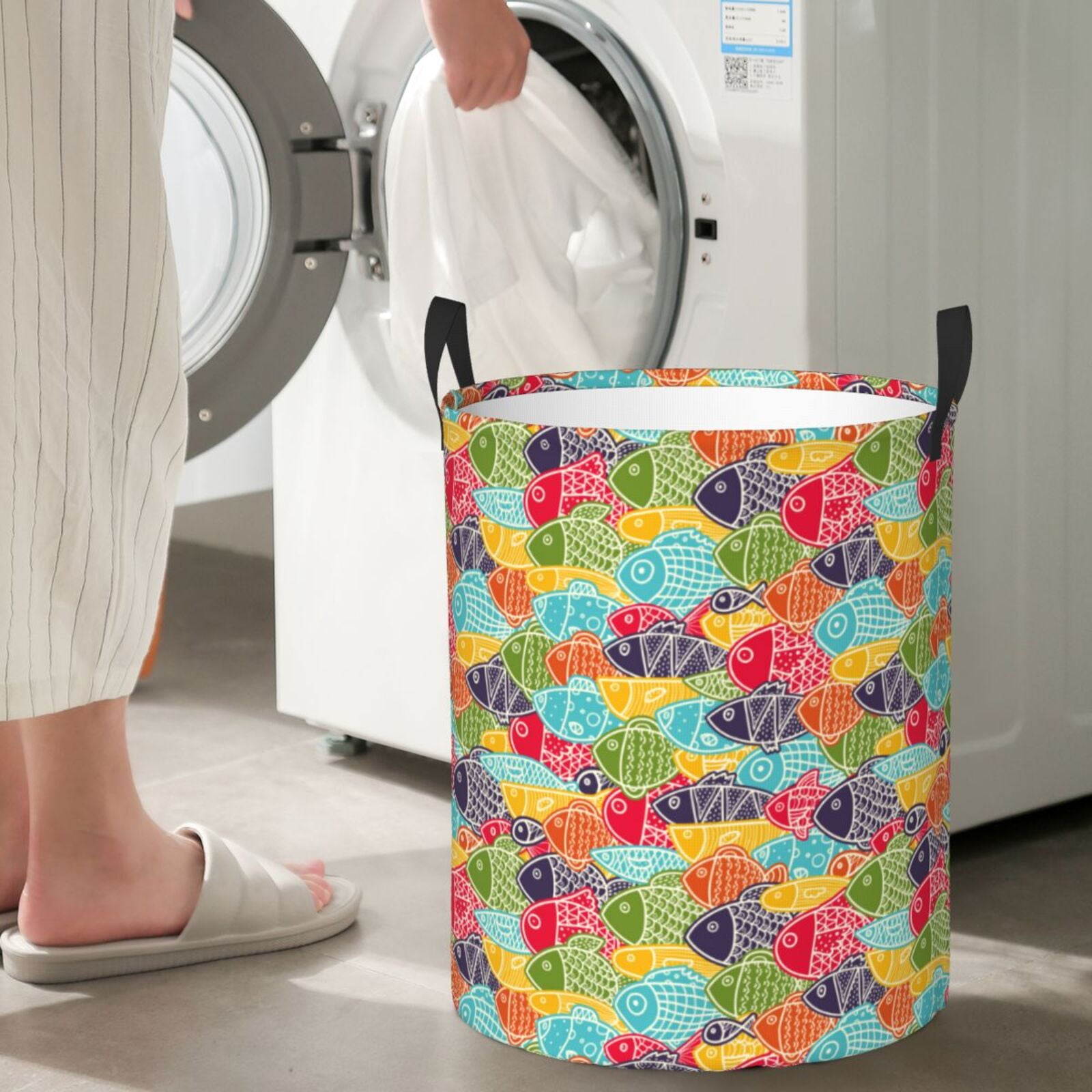 Large Laundry Basket with Handles - Colorful Fish 2 Kids Baby Dirty Clothes Laundry Hamper for Bedroom Aesthetic