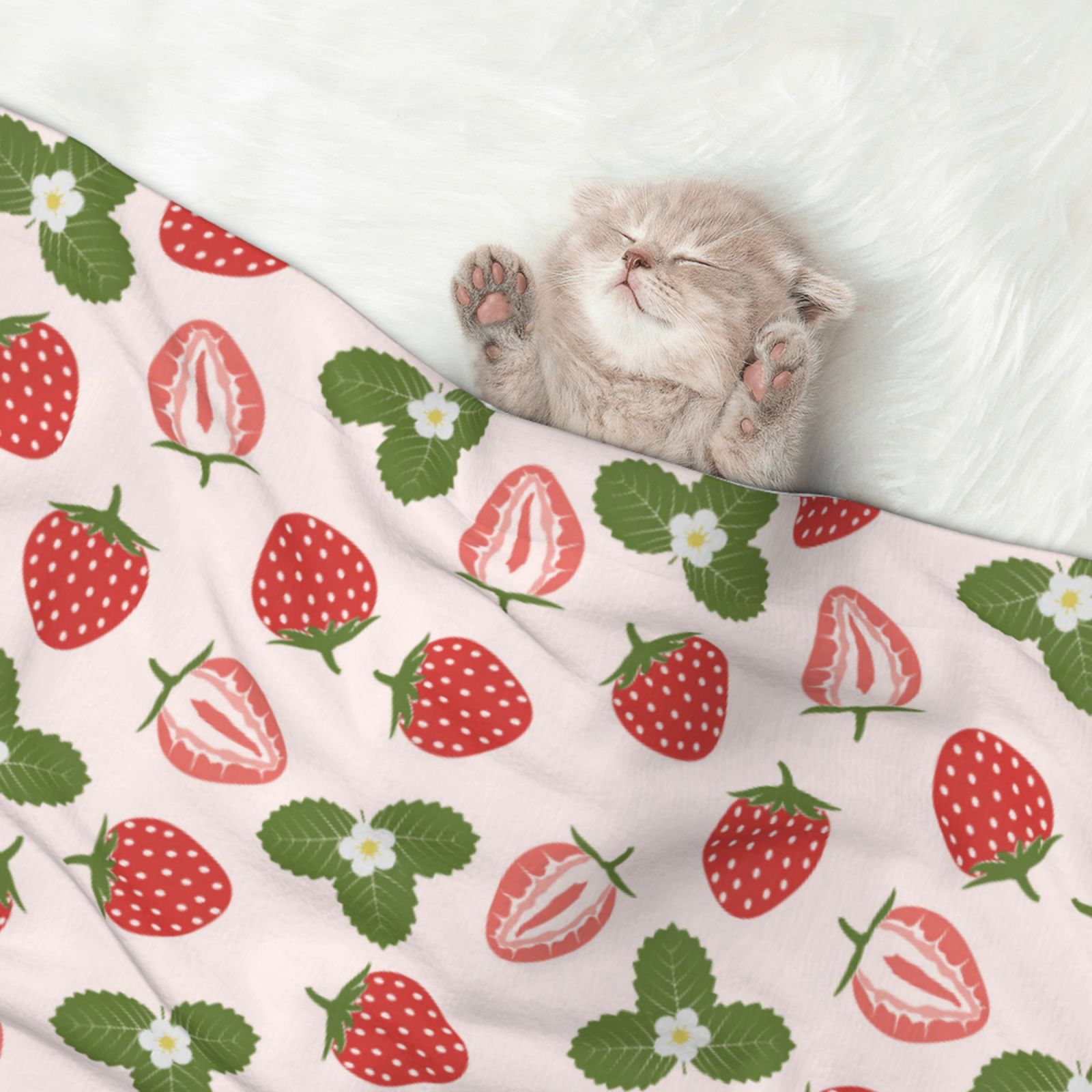 Naloa Strawberries And Leaf Dog Blanket, 3 Sizes Cat Blanket for Indoor Cats Large Medium Small Dog Gifts-Large