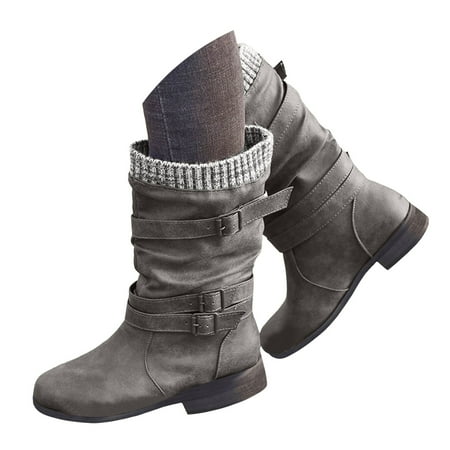 GHSOHS Cowboy Boots for Women Over The Knee Boots Cowgirl Boots Black Boots Knee High Boots Leather Round Toe Low Heeled Strap Western Middle Tube Boots Rain Boots Dress Shoes Snow Boots Size 39