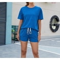 thumbnail image 6 of ZANKLEY Womens 2 Piece Short Sleeve Pajama Set with Pocketed Drawstring Shorts Soft Casual Loungewear for Summer Sleep and Lounge, 6 of 7