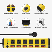 VILONG Heavy Duty Surge Protector Power Strip with Individual Switches, Overload Protection, 1200J 6ft Extension Cord, 45°Flat Plug, ETL Certified
