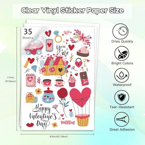 35 Sheets Printable Clear Vinyl Sticker Paper for Inkjet Printers, Transparent Paper of 8.5x11"DIY Personalized Self-adhesive Paper That Is Tear Resistant, Waterproof Labels, Easy to Cut