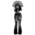 thumbnail image 3 of Confree Kids Girls Summer 2 Piece Outfit Graphic Print Short Sleeved Round Neck Shirts And Pants Set Playwear Fashion Casual Child Girls Outfits Size 9-10 Years Gray, 3 of 7