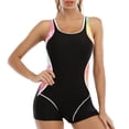 thumbnail image 4 of Women's Sleeveless One Piece Wetsuit Conservative Sexy Backless Color Matching Swimsuit with Removable Bra Pads Boxer Style for Swimming,Black,L, 4 of 5