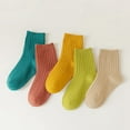 thumbnail image 2 of 5 Pairs Unisex Toddler Kids Crew Socks Casual Cotton Solid Vertical Stripe Sock for Boy Girls 1-12Y, 2 of 8