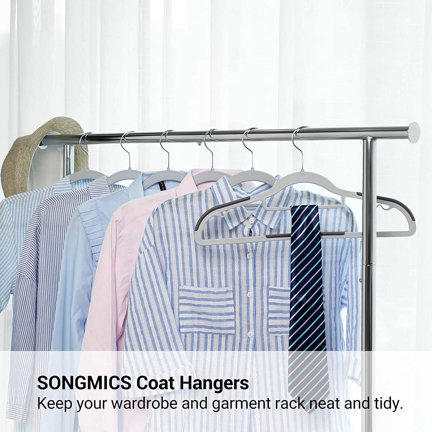 50 Pack Coat Hangers Heavy-Duty 360° Swivel Hook Plastic Hangers with Non-Slip Design Space-Saving Light and Dark Gray