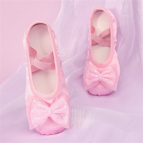FSYBOA Girl Dance Shoes, Elastic Straps Non Slip Soft Sole Stretch Kids Ballet Shoes Pink Size 9.5(Little Kids)