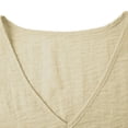 thumbnail image 6 of Women’s Summer Casual Tops Solid Color V-Neck Linen Basic T Shirt Vacation Everyday Short Sleeve Tops Beige XL, 6 of 9