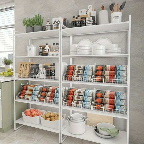 2-Pack 2-Tier Adjustable Metal Can Rack Organizer - Stackable Pantry Beverage Dispenser