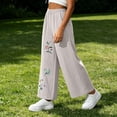 thumbnail image 6 of Tbopshirt Pants for Women Elastic Waist Floral Embroidery Wide Leg Capri Pants Side Pockets Textured Casual Trousers,Gray,M-4XL, 6 of 6