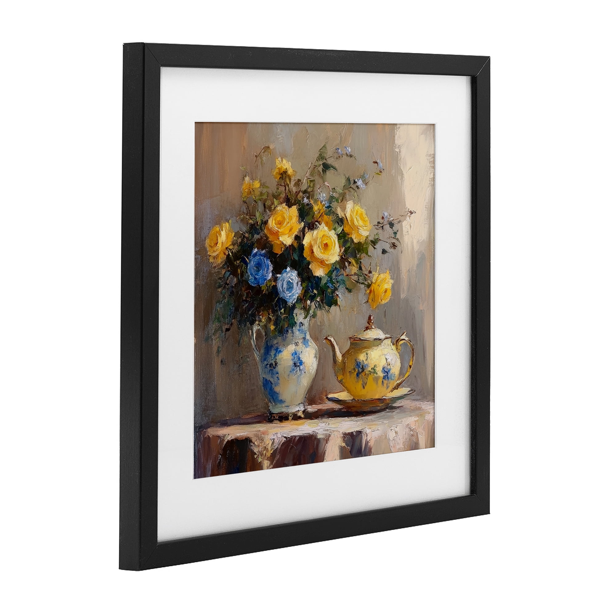 Stupell Industries Tea Time Blue & Yellow Bouquet Black Framed Print Under Glass, design by Petal Prints Design