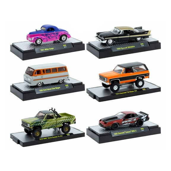 "Auto Meets" Set of 6 Cars IN DISPLAY CASES Release 89 Limited Edition 1/64 Diecast Model Car by M2 Machines