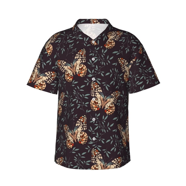 Fotbe Butterfly1 Camisa Hawaiana para Hombre Unisex – Camisa Casual de Verano con Botones de Manga Corta de Algodón y Lino,Large