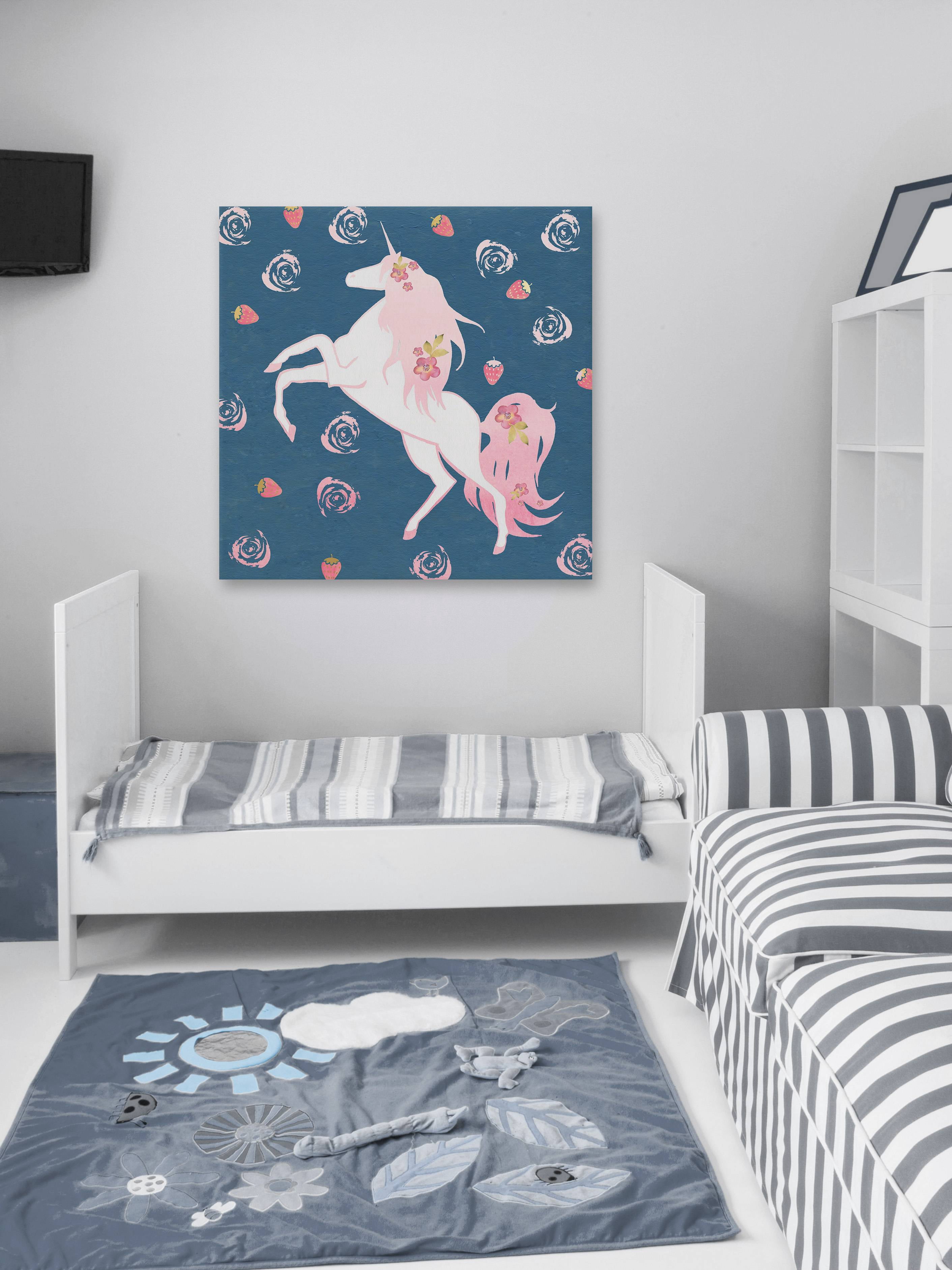 Marmont Hill Strawberry Swirl Unicorn Canvas Wall Art