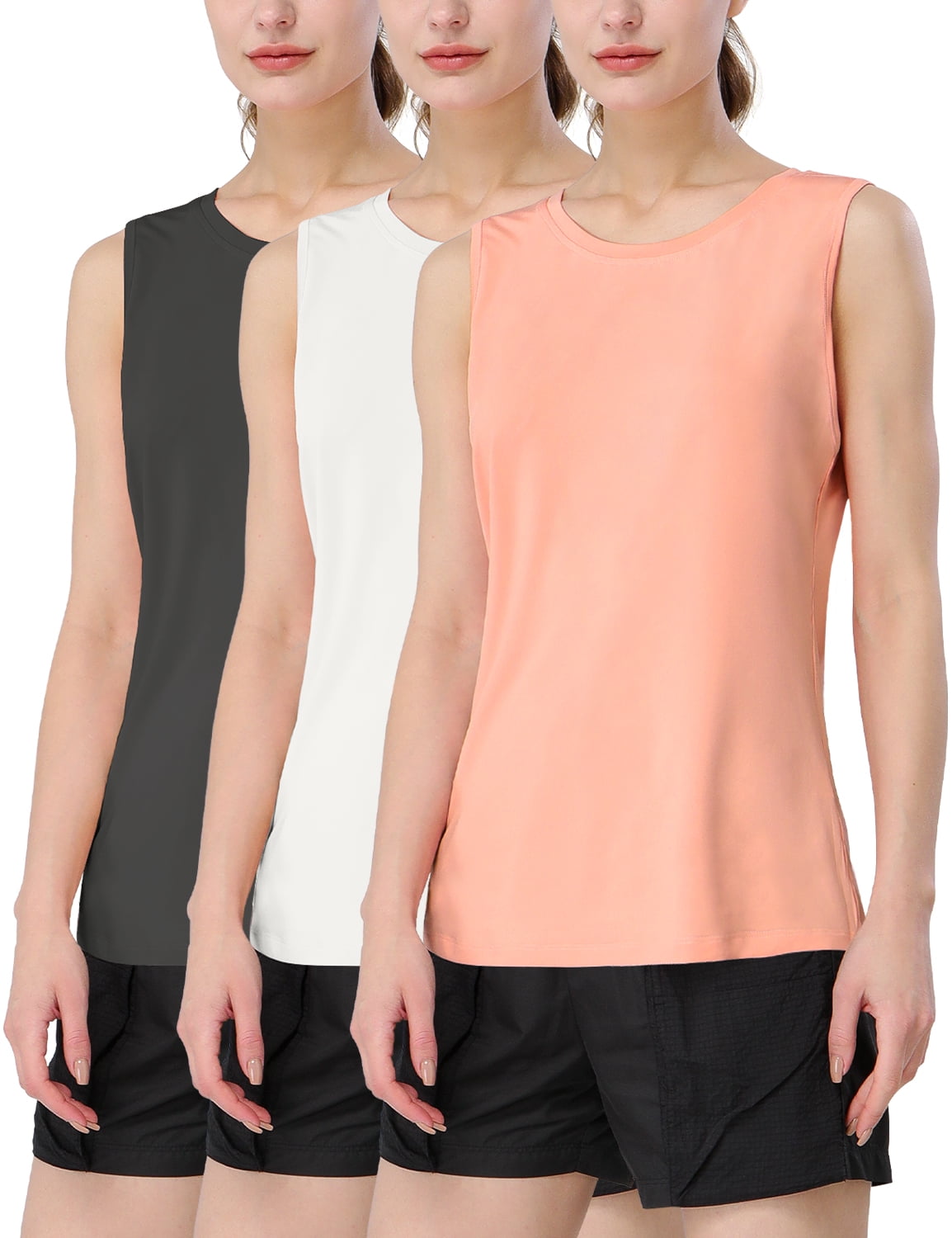 3 Pack Crelity Sleeveless Workout Shirts for Women Exercise Running Tank Tops Active Gym Tops