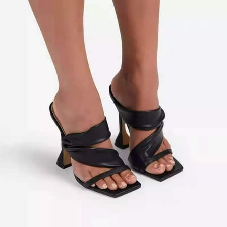 

Womens Slip on Open Toe Shoes Stiletto Strappy Heel Cut Out Slip on Dress Dance Pumps High Heels