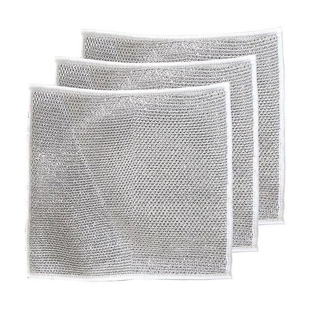 Paño de limpieza de alambre de acero de 20 cm x 20 cm, doble capa, antiadherente, para ollas y platos de cocina, 5 unidades