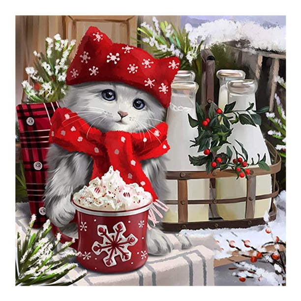 YM1(W0770) Resina Diamante La Serie Gatitos Navideños Con Diamantes 30*30CM 22 Colores