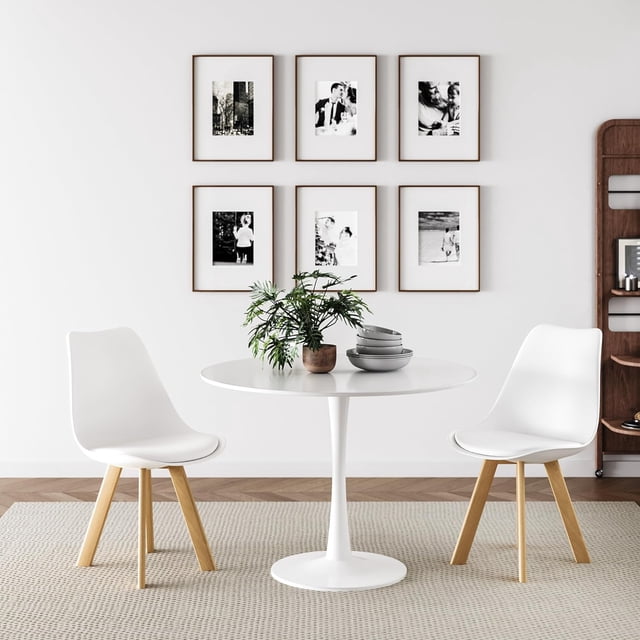 Aykah Modern Dining Table Set for 2 Featuring White Kitchen Table with 2 Dining Chairs - Manufactured Wood Round Dining Table with Pedestal Base - Small Dining Table Set