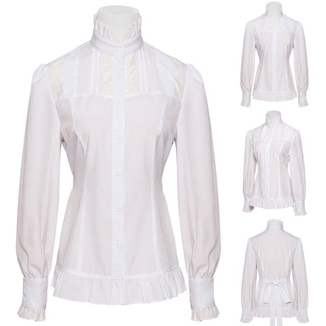 Suéter de maternidad,Camisa plisada gótica para mujer, blusa vintage de manga larga con cuello alto, blusa de poliéster para uso informal, sopatenor
