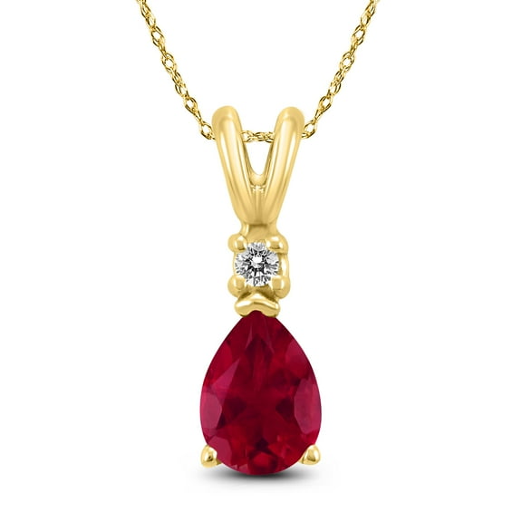 SZUL Women's 14K Yellow Gold 6x4MM Pear Ruby and Diamond Pendant