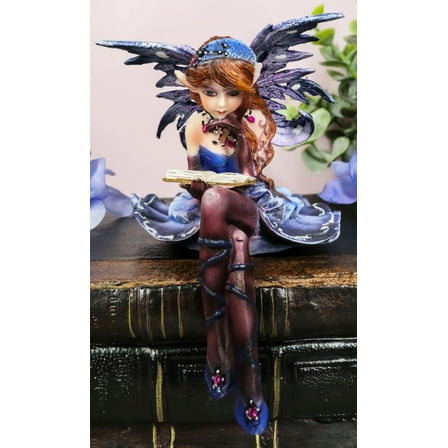 Ebros Blue Bookworm Fairy Shelf Sitter Figurine 4" Tall Whimsical Fantasy Faerie