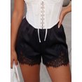 thumbnail image 4 of Shorts casuales de verano para mujer con cintura elástica, ribete de encaje y pernera ancha., 4 of 8