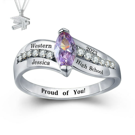 USA Mementos Customized Women's Class Ring Sterling Silver for High School and College Graduation