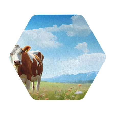 

Cauagu Cow Grazing Nature for Round Coaster Drink Coasters Set of 4 Leather Bar Beer Beverage Cup Mat for Drinks for Tabletop Protection & Coffee Table Decor