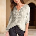 thumbnail image 6 of T Shirts for Women 2026 Summer Vintage Boho 3/4 Sleeve Shirt V Neck Embroidered Casual Tshirt Blouse, 6 of 7